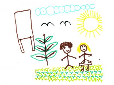 Consuelo y Leonardo Esteban jugando en el campo